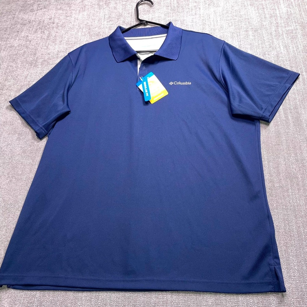 Columbia Utilizer Omni-Wick Polo Shirt Mens XL Blue Logo AM0126-464 Short Sleeve